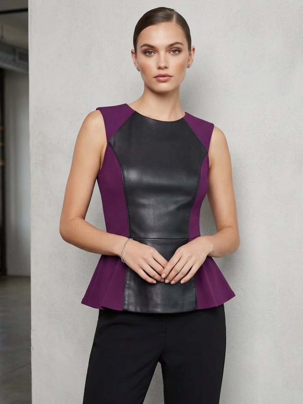 BCBG Purple Tank Top with Black Faux Leather Panel
New
Small